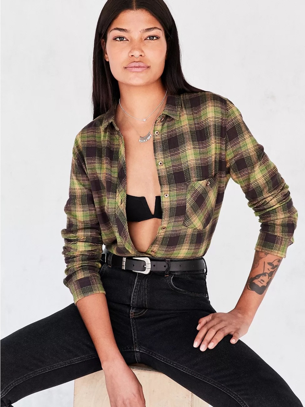 BDG Polly Flannel Button-Down Green Shirt